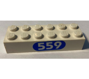 LEGO White Brick 2 x 6 with '559' Sticker (2456)