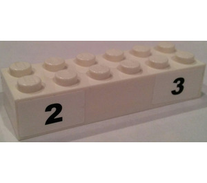 LEGO Weiß Stein 2 x 6 mit Numbers 2 und 3 Aufkleber (2456)