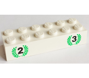 LEGO Bianco Mattoncino 2 x 6 con Second e Third Place (2456)