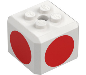 LEGO Hvit Kloss 3 x 3 x 2 Cube med 2 x 2 Knotter på Topp med Rød Circles (66855 / 68967)