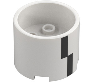 LEGO White Brick 3 x 3 x 2 Round with Recess and Axle Hole with Black Rocket Rectangle Markings (73111)