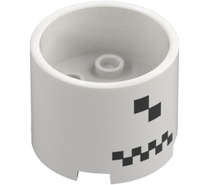 LEGO White Brick 3 x 3 x 2 Round with Recess and Axle Hole with Black Rocket Square Markings (73111)