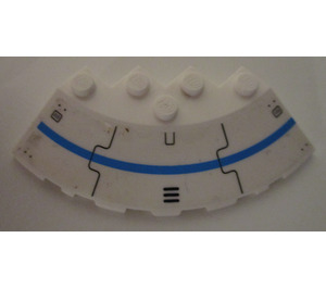 LEGO blanc Brique 6 x 6 Rond (25°) Coin avec Bleu Stripe, Noir Lines, Vent et 8 Rivets Autocollant (95188)