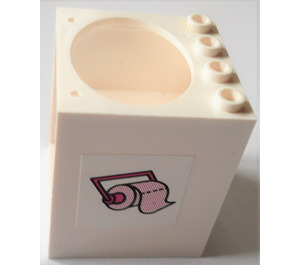 LEGO Weiß Cabinet 4 x 4 x 4 mit Sink Loch mit toilet paper Halter Aufkleber mit Türhalterlöchern (6197)