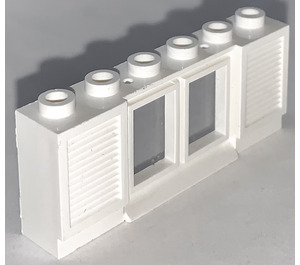 LEGO White Classic Window 1 x 6 x 2 with Shutters (Old Type) Extended Lip with Glass