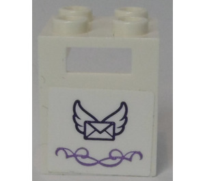 LEGO White Container 2 x 2 x 2 with Envelope with Wings and Swirls Sticker with Recessed Studs (4345)