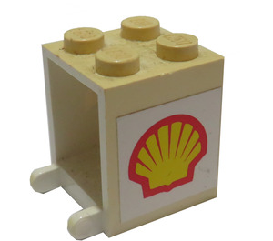 LEGO White Container 2 x 2 x 2 with Shell Logo Sticker with Solid Studs (4345)