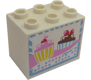 LEGO White Cupboard 2 x 3 x 2 with 2 cupcakes Sticker with Recessed Studs (92410)