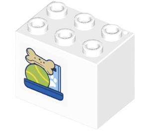 LEGO White Cupboard 2 x 3 x 2 with Dog Bone and Ball Sticker with Recessed Studs (92410)