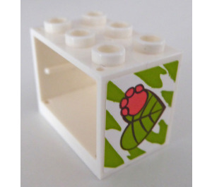 LEGO White Cupboard 2 x 3 x 2 with Green Heart Shaped Leaf  and Pink Flower Sticker with Recessed Studs (92410)