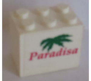 LEGO White Cupboard 2 x 3 x 2 with 'Paradisa' and Green Palm Leaves Sticker with Solid Studs (92410)