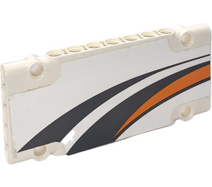 LEGO White Curved Panel 5 Left with Dark Stone Gray and Orange Stripes Sticker (64681)