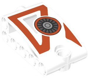 LEGO White Curved Panel 5 x 3 x 2 Beam with Red-orange Panels and Grey Fan (Left) Sticker (80285)