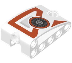 LEGO White Curved Panel 5 x 3 x 2 Beam with Red-orange Panels and Grey Fan (Right) Sticker (80285)