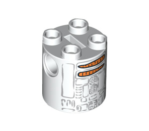 LEGO White Cylinder 2 x 2 x 2 Robot Body with Gray, Black, and Orange R2-D2 Snowman Pattern (Undetermined) (74424)