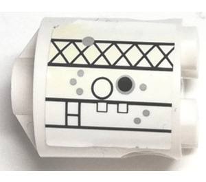 LEGO White Cylinder 2 x 2 x 2 Robot Body with Gray Dots, Black Lattice, Squares, and Circles Sticker (Undetermined)