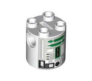 LEGO Biały Cylinder 2 x 2 x 2 Robot Ciało z Szary Lines I Zielony (R2-R7) (Nieokreślony) (60854)