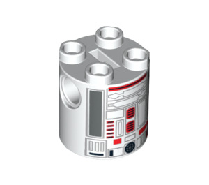 LEGO White Cylinder 2 x 2 x 2 Robot Body with Gray, Red, and Black Astromech Droid Pattern (Undetermined) (14522)