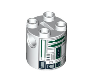 LEGO White Cylinder 2 x 2 x 2 Robot Body with Green, Gray, and Black Astromech Droid Pattern (Undetermined) (88789)