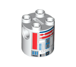 LEGO blanc Cylindre 2 x 2 x 2 Robot Corps avec rouge Lines et Bleu (R5-D8) (Indéterminé) (74376)