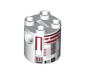 LEGO White Cylinder 2 x 2 x 2 Robot Body with Red Lines and Red (R4-P17) (Undetermined) (13317)