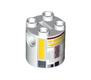 LEGO White Cylinder 2 x 2 x 2 Robot Body with Yellow Lines and Dark Red (R5-F7) (Undetermined) (76329)