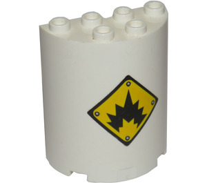 LEGO blanc Cylindre 2 x 4 x 4 Demi avec Noir Danger Explosion sur Jaune Background Autocollant (6218)
