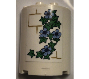 LEGO White Cylinder 2 x 4 x 4 Half with Blue flowers, vine Sticker (6218)