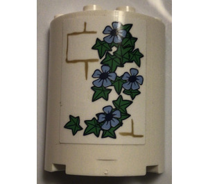 LEGO Weiß Zylinder 2 x 4 x 4 Hälfte mit Blau Blumen, vine Aufkleber (6218)