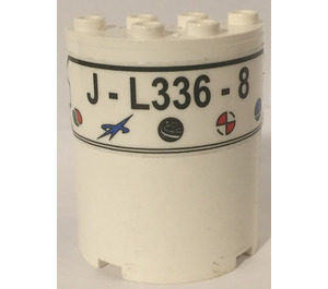 LEGO White Cylinder 2 x 4 x 4 Half with 'J-L336-8' and 5 Logos Sticker (6218)