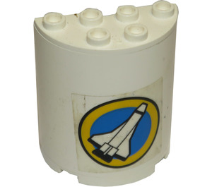 LEGO White Cylinder 2 x 4 x 4 Half with Shuttle Sticker (6218)