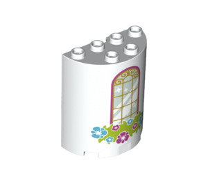 LEGO White Cylinder 2 x 4 x 4 Half with Window and Flowers (6218 / 24898)
