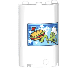 LEGO White Cylinder 2 x 4 x 5 Half with Burger and Alien Chef Sticker (35312)