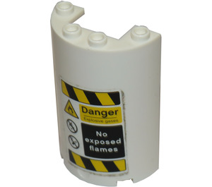 LEGO Blanco Cilindro 2 x 4 x 5 Mitad con Danger Pegatina (85941)