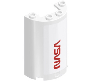LEGO blanc Cylindre 2 x 4 x 5 Demi avec rouge 'NASA' Autocollant (35312)