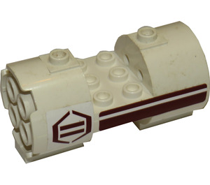 LEGO White Cylinder 3 x 6 x 2.7 Horizontal with Stripes and Hexagon Right Sticker Hollow Center Studs (30360)
