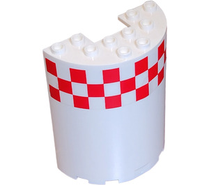 LEGO White Cylinder 3 x 6 x 6 Half with 13 x 3 Red and White Checkered Sticker (35347)