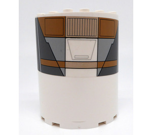 LEGO White Cylinder 3 x 6 x 6 Half with Dark Tan, Medium Sone Gray and Dark Stone Gray Panels Sticker (35347)