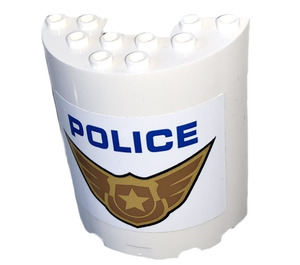 LEGO White Cylinder 3 x 6 x 6 Half with Police Badge Sticker (35347)