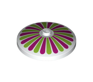 LEGO White Dish 4 x 4 with Lime and Magenta Stripes (Solid Stud) (3960 / 17160)