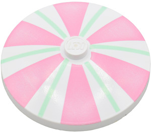 LEGO White Dish 4 x 4 with Pink and Light Green Stripes (Solid Stud) (3960)