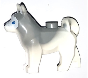 LEGO Weiß Hund - Husky mit Blau Augen und Marmoriert Grau