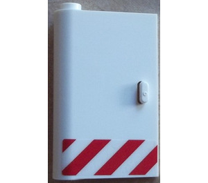LEGO White Door 1 x 3 x 4 Left with Red and White Danger Stripes Sticker with Hollow Hinge (3193)