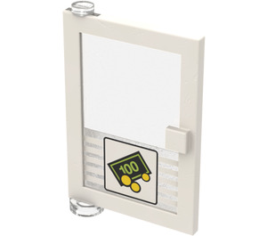 LEGO White Door 1 x 4 x 5 Left with Transparent Glass with Bill & Coins Sticker (47899)