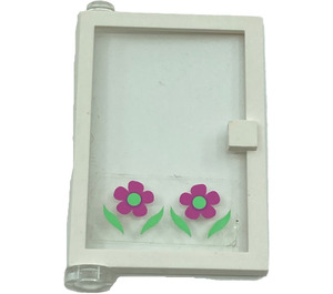 LEGO White Door 1 x 4 x 5 Left with Transparent Glass with Flowers Sticker (47899)