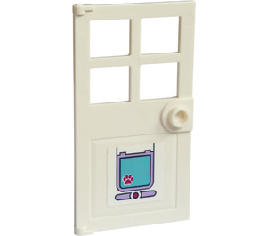 LEGO White Door 1 x 4 x 6 with 4 Panes and Stud Handle with Pet Door with a Paw Print Sticker (60623)
