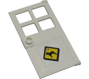 LEGO White Door 1 x 4 x 6 with 4 Panes and Stud Handle with Yellow and Black Sign with Dog Pattern Sticker (60623)