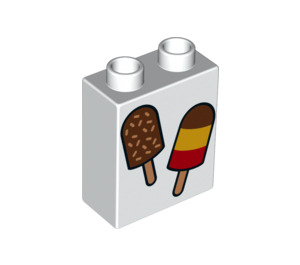 LEGO White Duplo Brick 1 x 2 x 2 with 2 Popsicles without Bottom Tube (4066 / 19358)