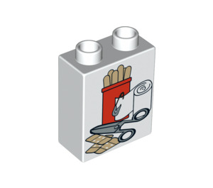 LEGO White Duplo Brick 1 x 2 x 2 with Scissors, Bandages and Tongue Depressors without Bottom Tube (4066 / 95440)