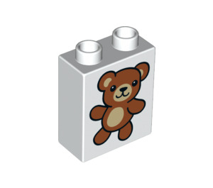 LEGO White Duplo Brick 1 x 2 x 2 with Teddy Bear with Bottom Tube (15847 / 26275)